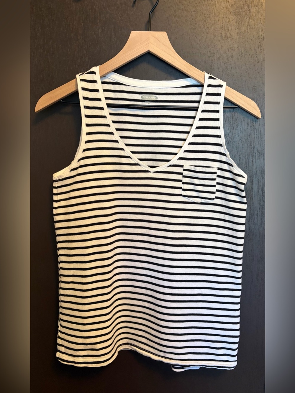 Old Navy Black & White Striped V-Neck Tank